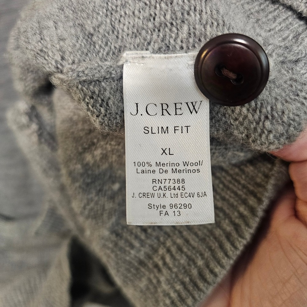 J.Crew Mens Cardigan XL Gray Merino Wool Slim Fit Elbow Patch Preppy Academia - Picture 7 of 7